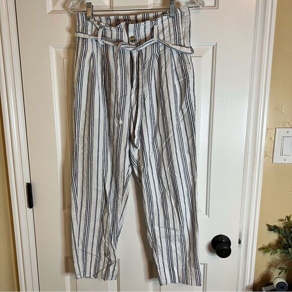 Madewell Baltic Striped Paper Bag Pants, Size 2.  Linen Blend.  Great Condition! - Picture 5 of 10